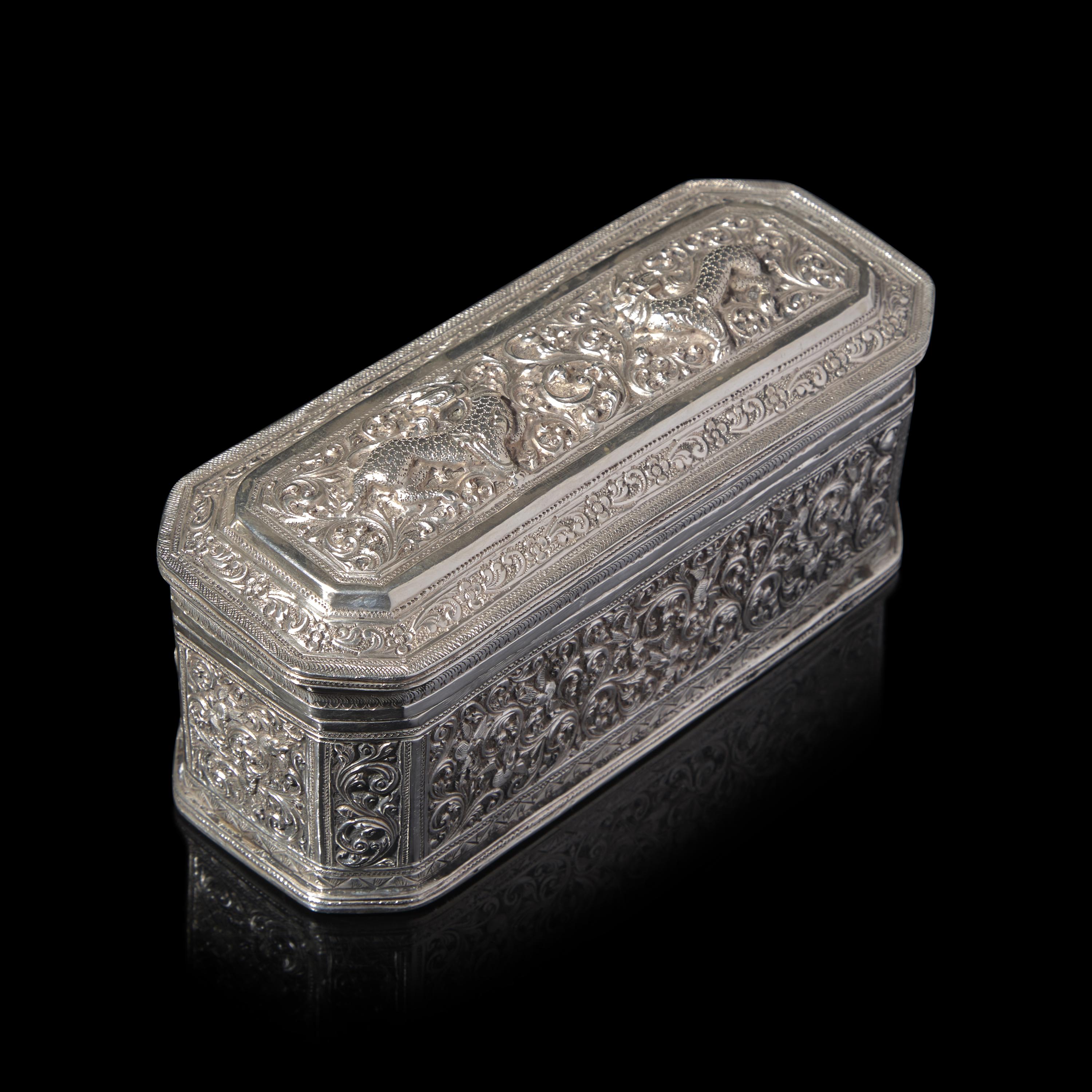 Two Burmese Silver Boxes, a Metal Bowl, and Two Silver Covered Vessels