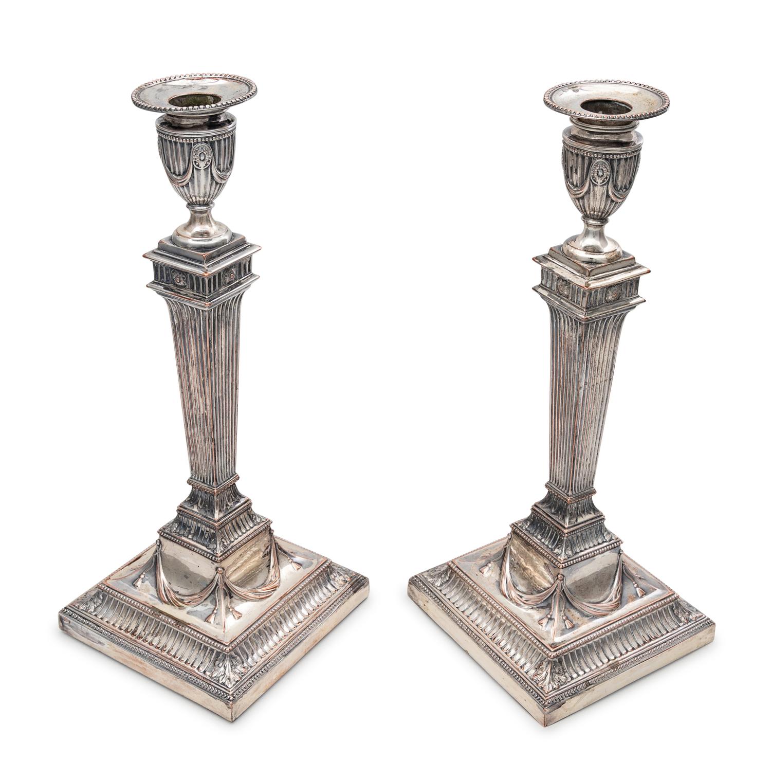 A Pair of George III Style Silver-Plate Candlesticks