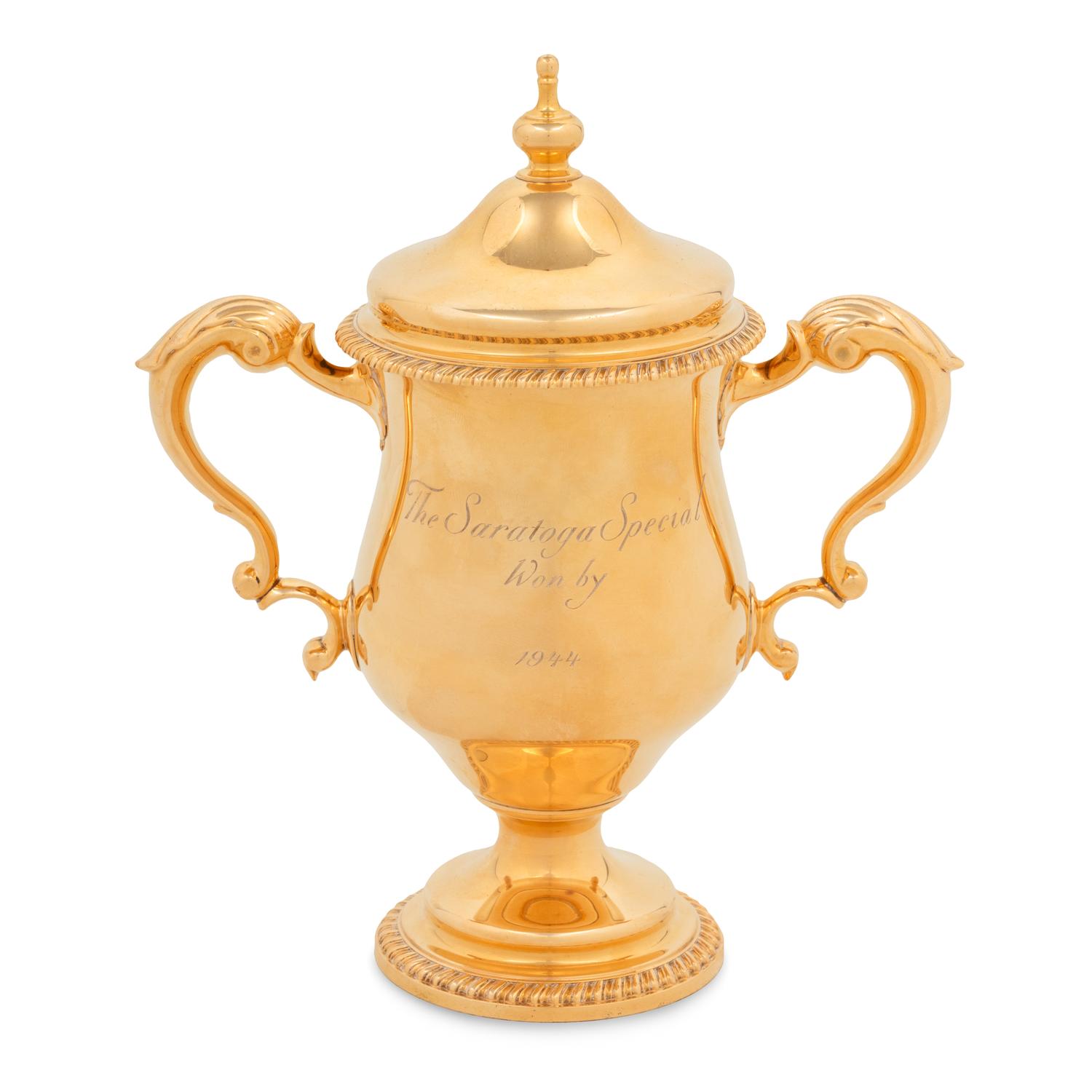 A Tiffany and Co. 14-Karat Gold Cup and Cover of Horse Racing Interest