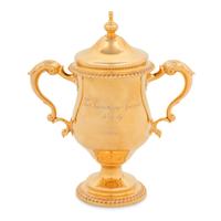 A Tiffany and Co. 14-Karat Gold Cup and Cover of Horse Racing Interest