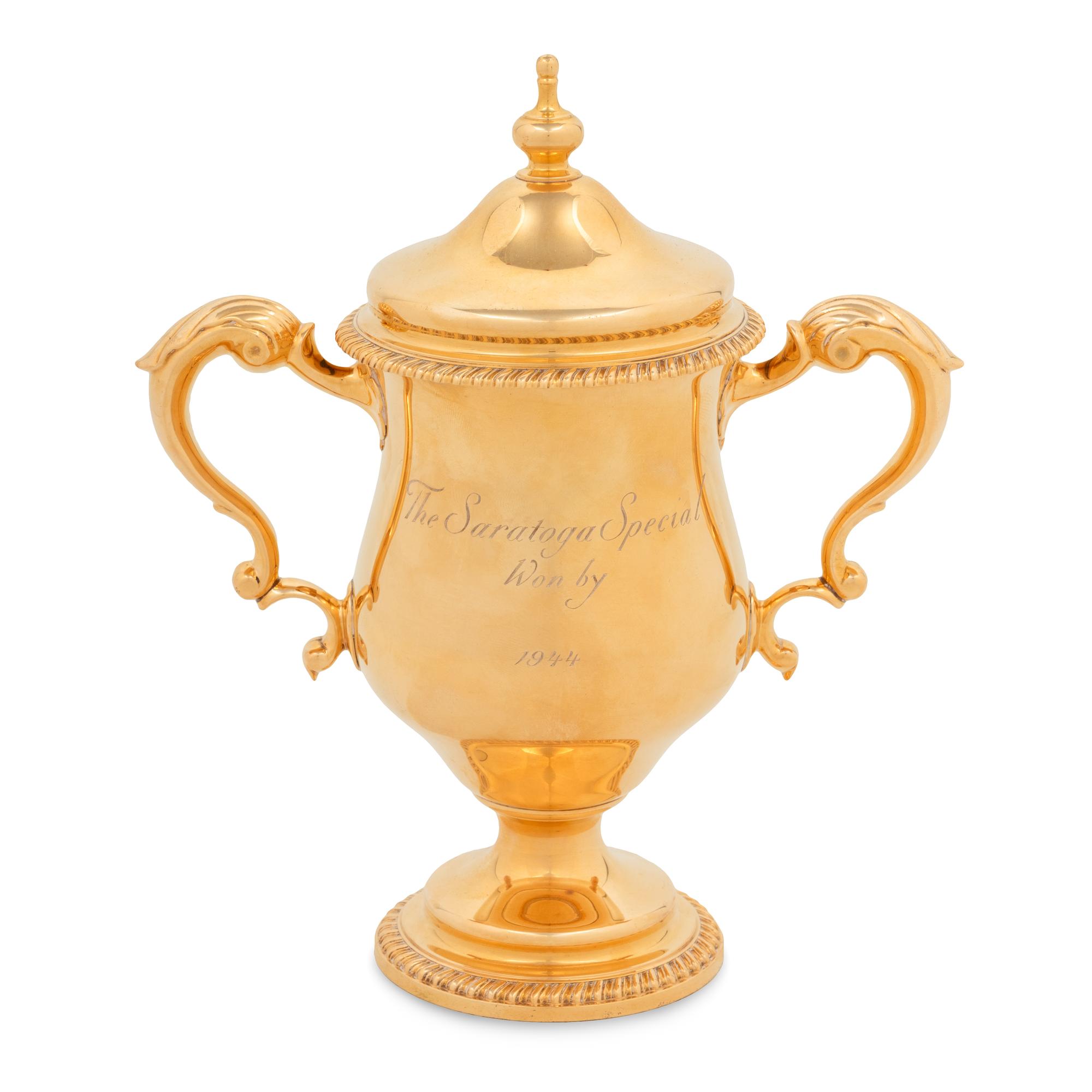 A Tiffany and Co. 14-Karat Gold Cup and Cover of Horse Racing Interest