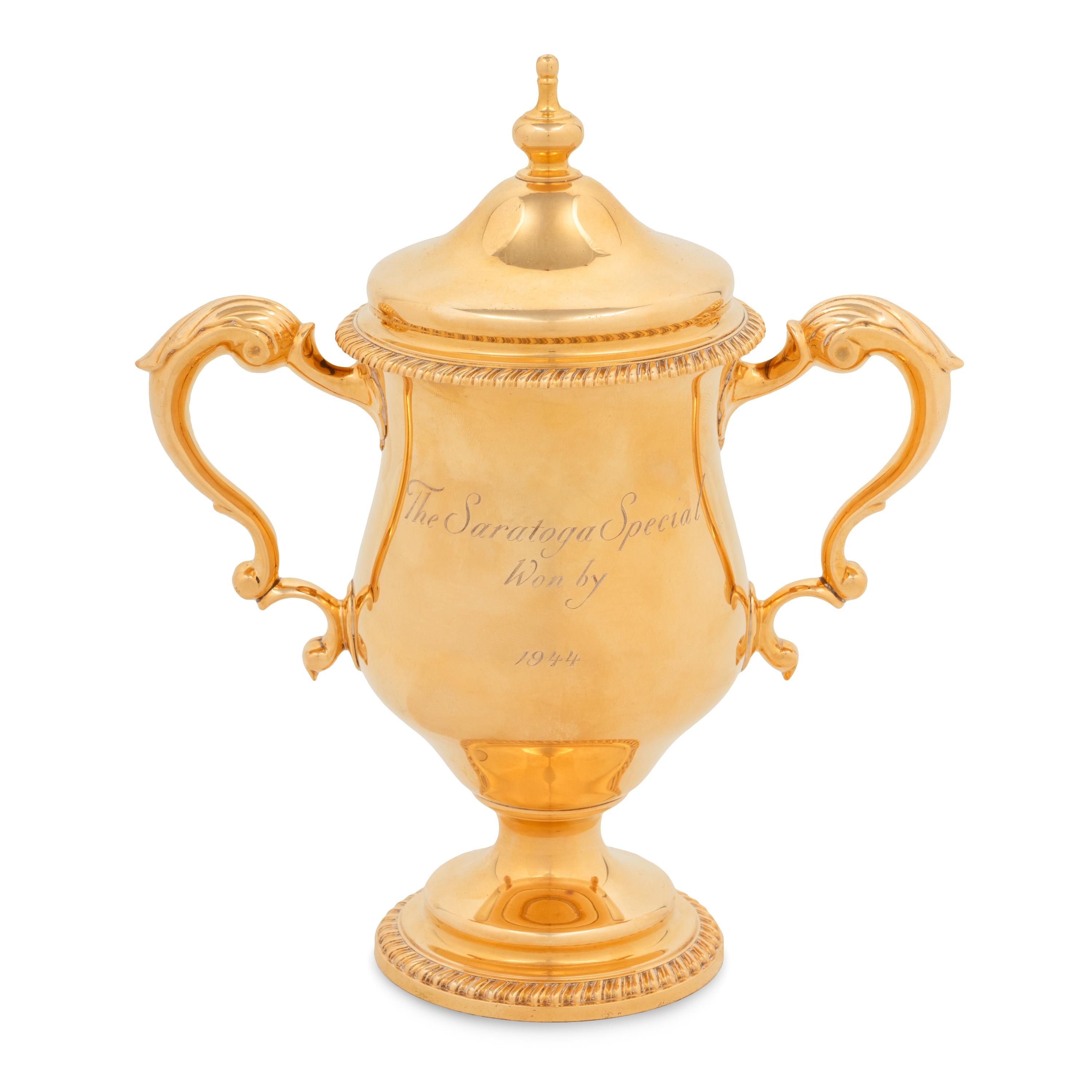 A Tiffany and Co. 14-Karat Gold Cup and Cover of Horse Racing Interest