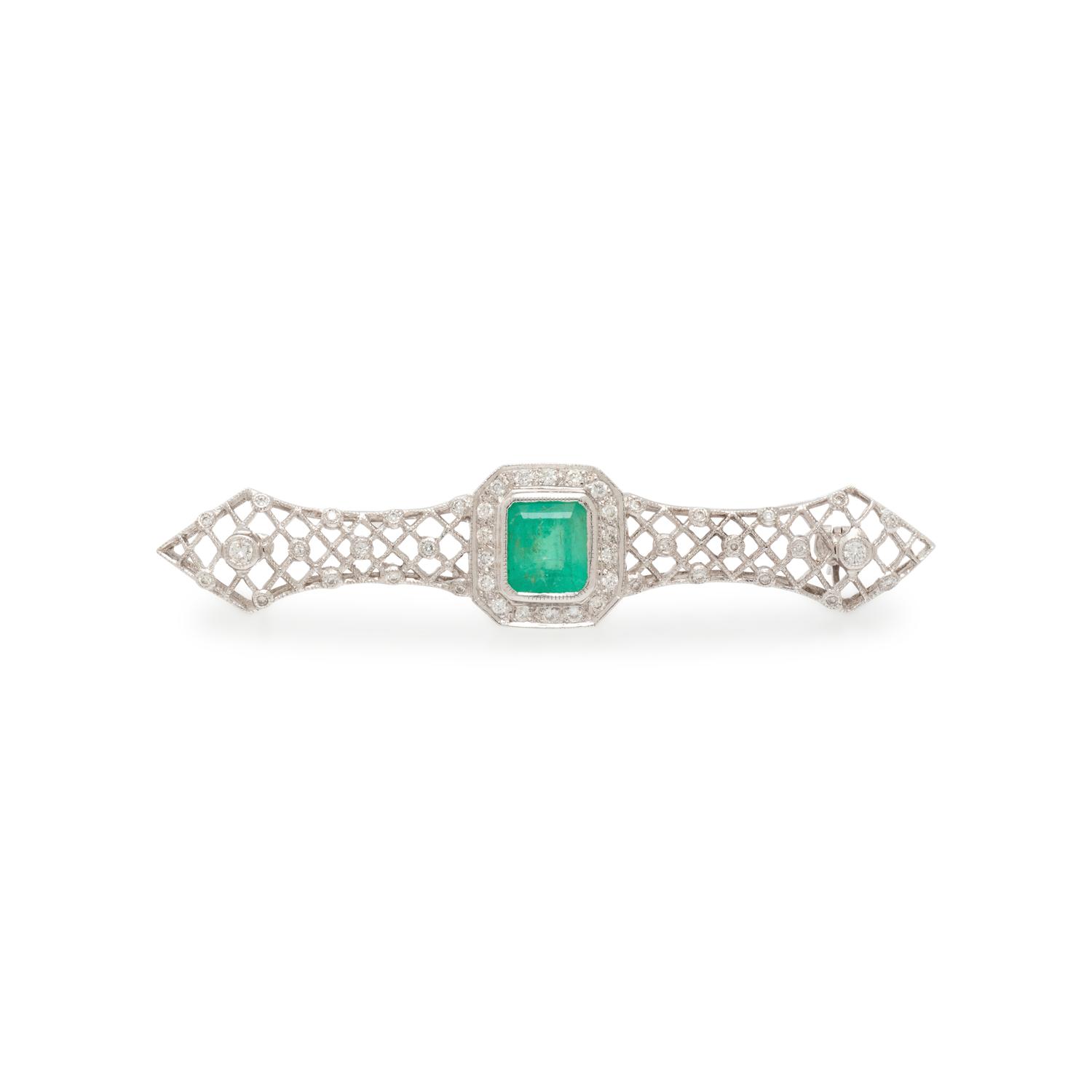 EMERALD AND DIAMOND BROOCH
