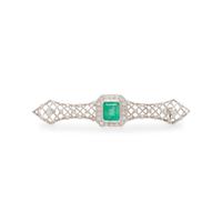 EMERALD AND DIAMOND BROOCH