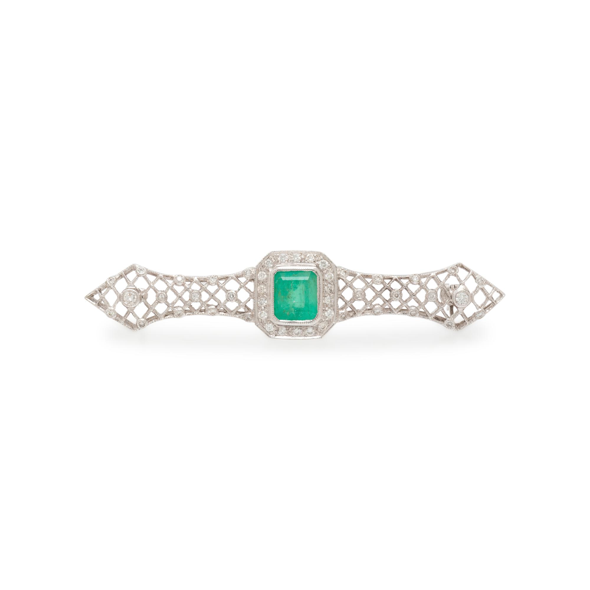 EMERALD AND DIAMOND BROOCH