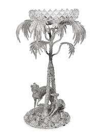 A Silvered Metal and Cut Glass Centerpiece
