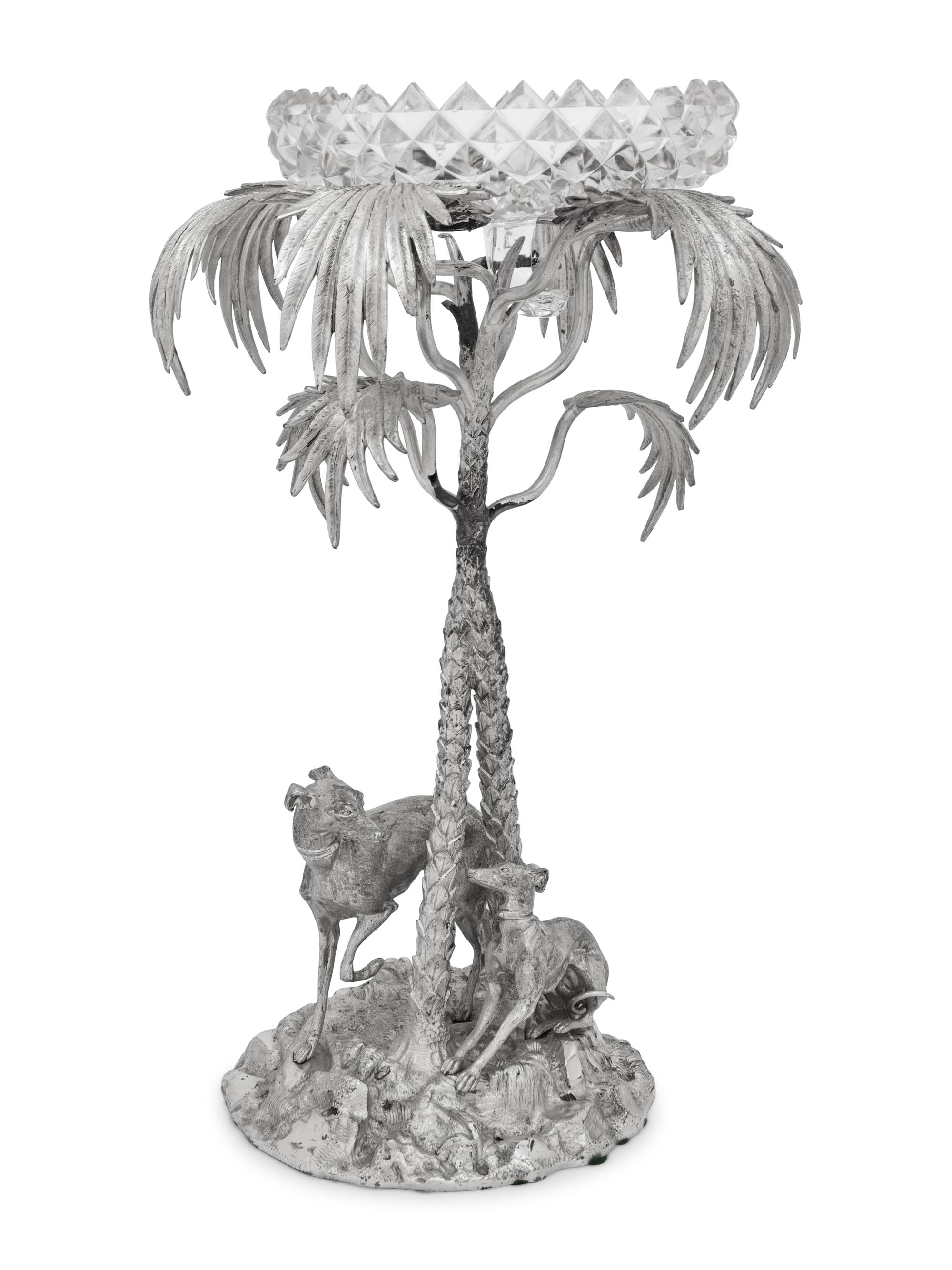 A Silvered Metal and Cut Glass Centerpiece