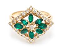 A 14 Karat Yellow Gold, Emerald and Diamond Ring, 3.30 dwts.
