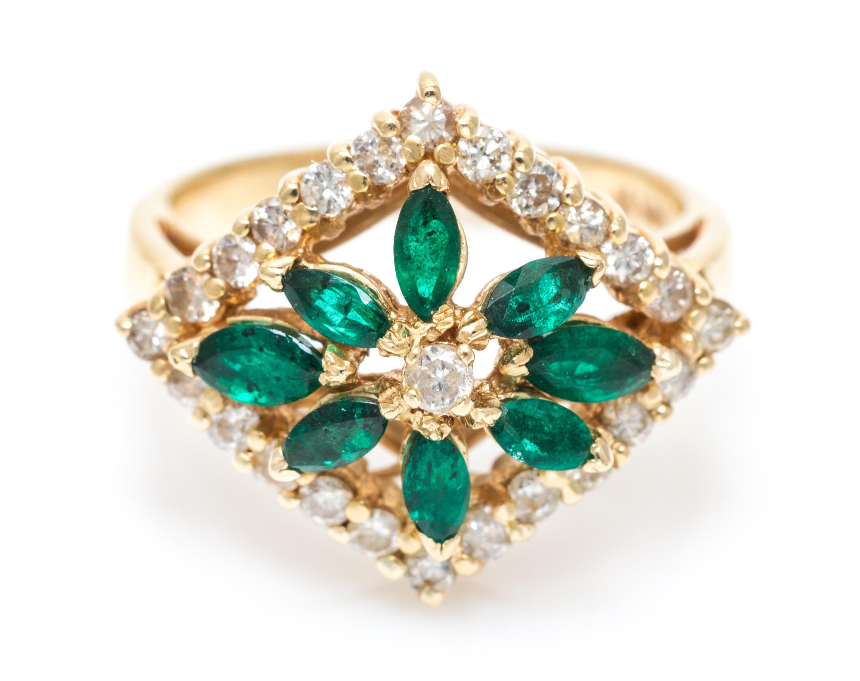 A 14 Karat Yellow Gold, Emerald and Diamond Ring, 3.30 dwts.