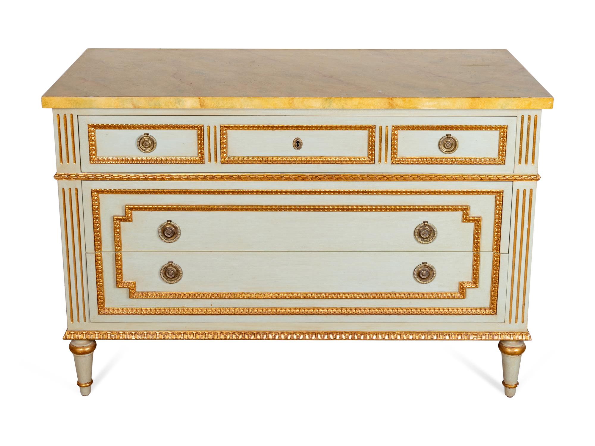 A Louis XVI Style Parcel-Gilt and Painted Commode — 20TH CENTURY