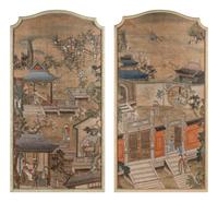 A Pair of Chinese Ink and Color on Silk Scroll Paintings