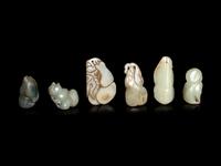 Six Chinese Celadon Jade Carvings of Double Gourds
