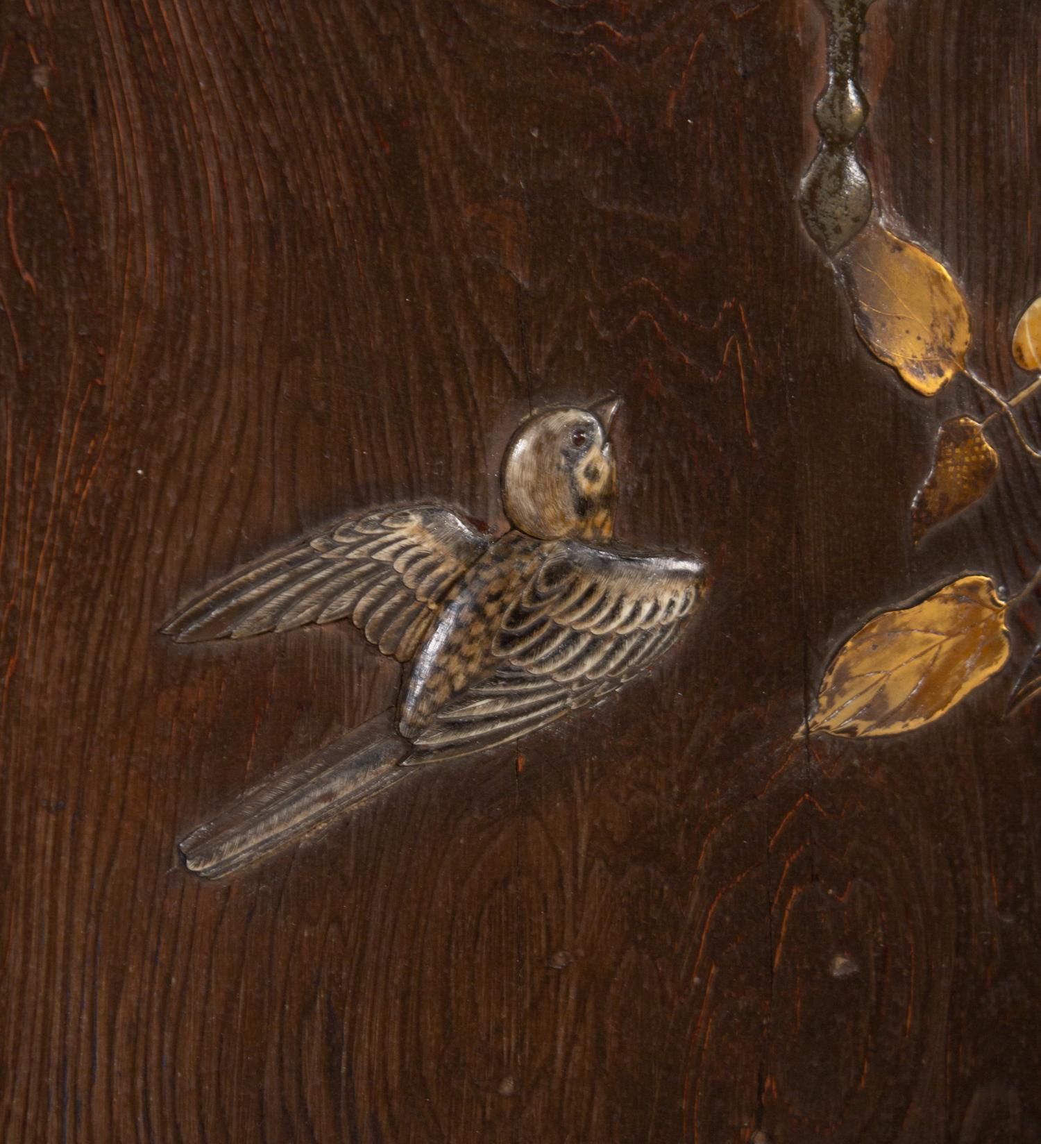 A Chinese Export Carved and Parcel Gilt Four-Panel Floor Screen