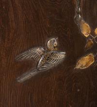 A Chinese Export Carved and Parcel Gilt Four-Panel Floor Screen