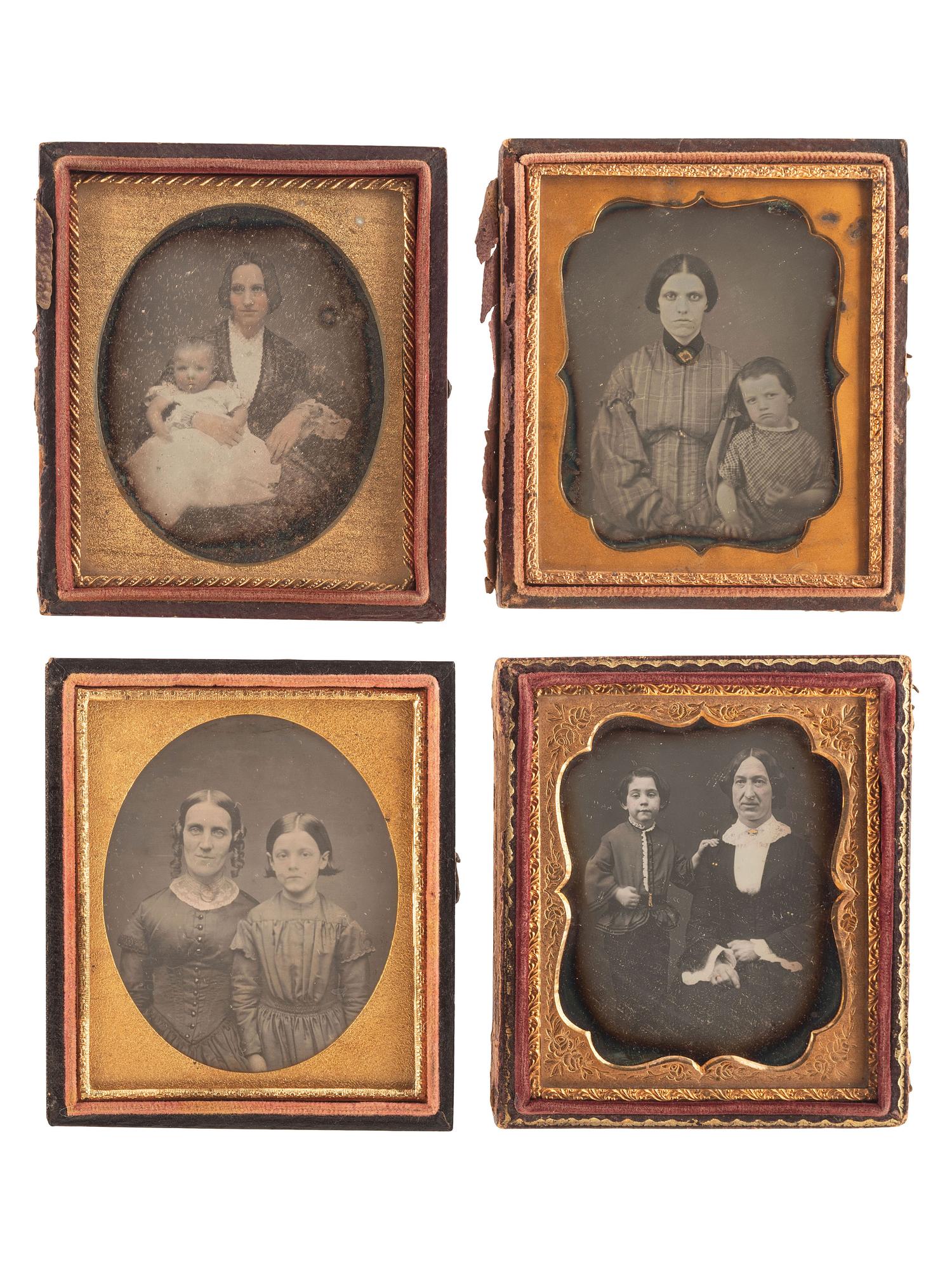 [EARLY PHOTOGRAPHY]. A group of 13 daguerreotypes featuring parents with children, including: