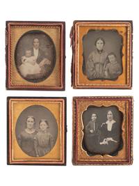 [EARLY PHOTOGRAPHY]. A group of 13 daguerreotypes featuring parents with children, including: