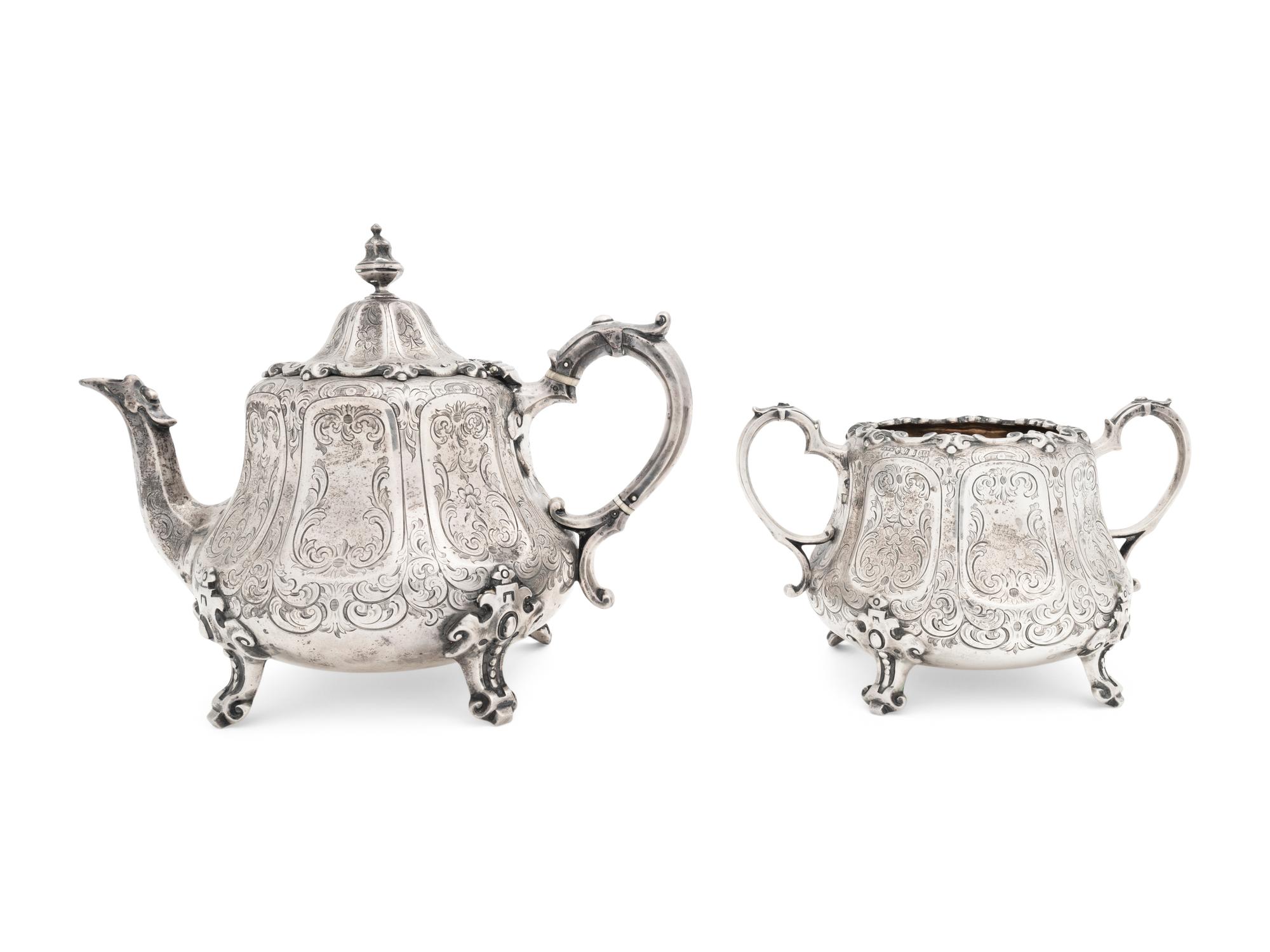 A Scottish Victorian Silver Teapot and Sugar Bowl