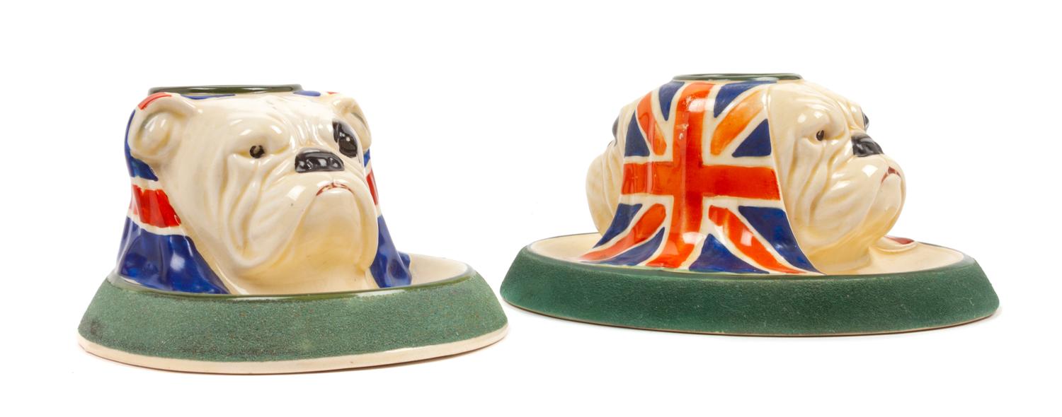 Two Royal Doulton Bulldog Match Holder and Strikers Height 3 1/8 inches.