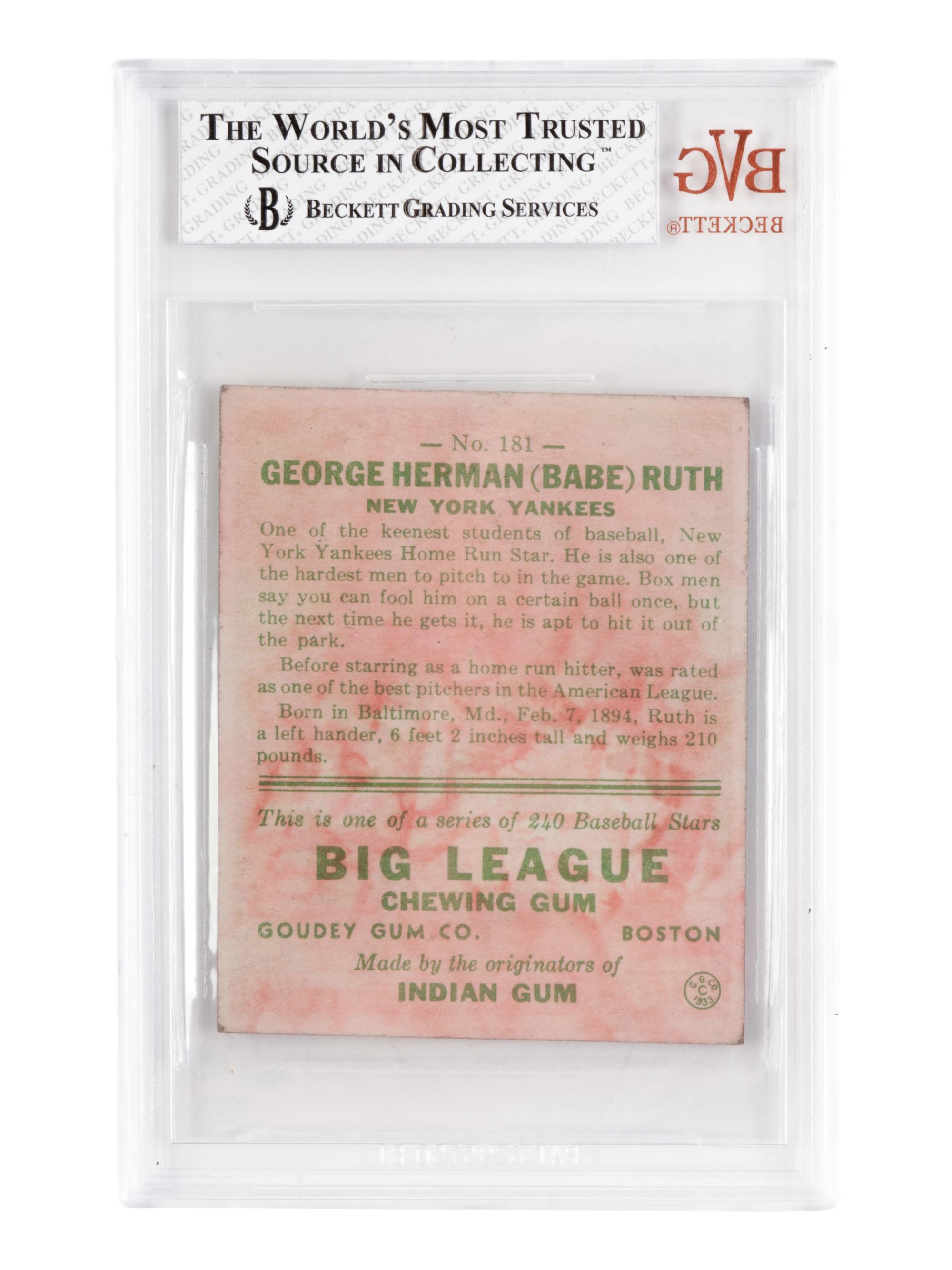 A 1933 Goudey Babe Ruth No. 181 Baseball Card BVG Good (Beckett Vintage Grading) 2