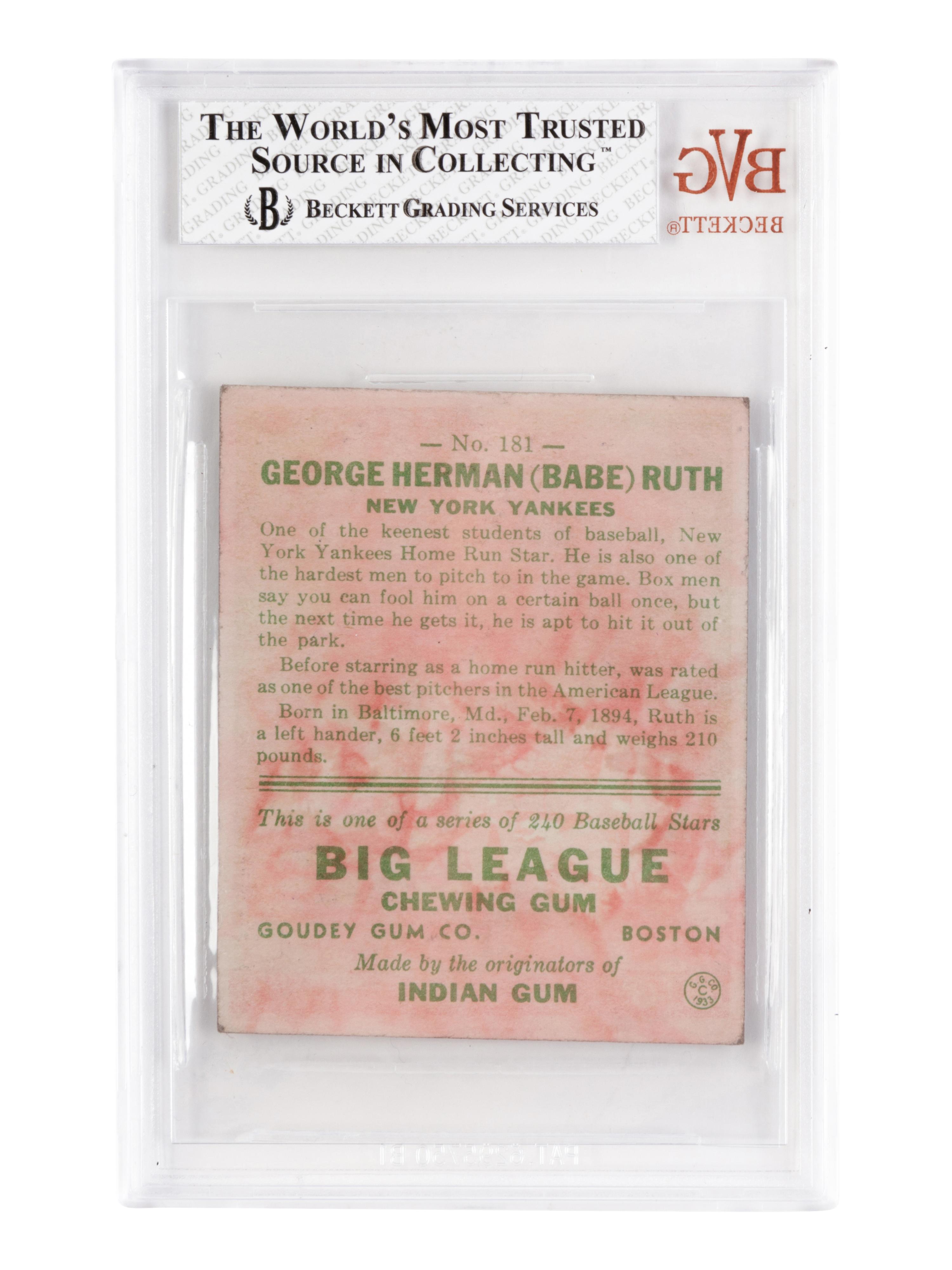 A 1933 Goudey Babe Ruth No. 181 Baseball Card BVG Good (Beckett Vintage Grading) 2