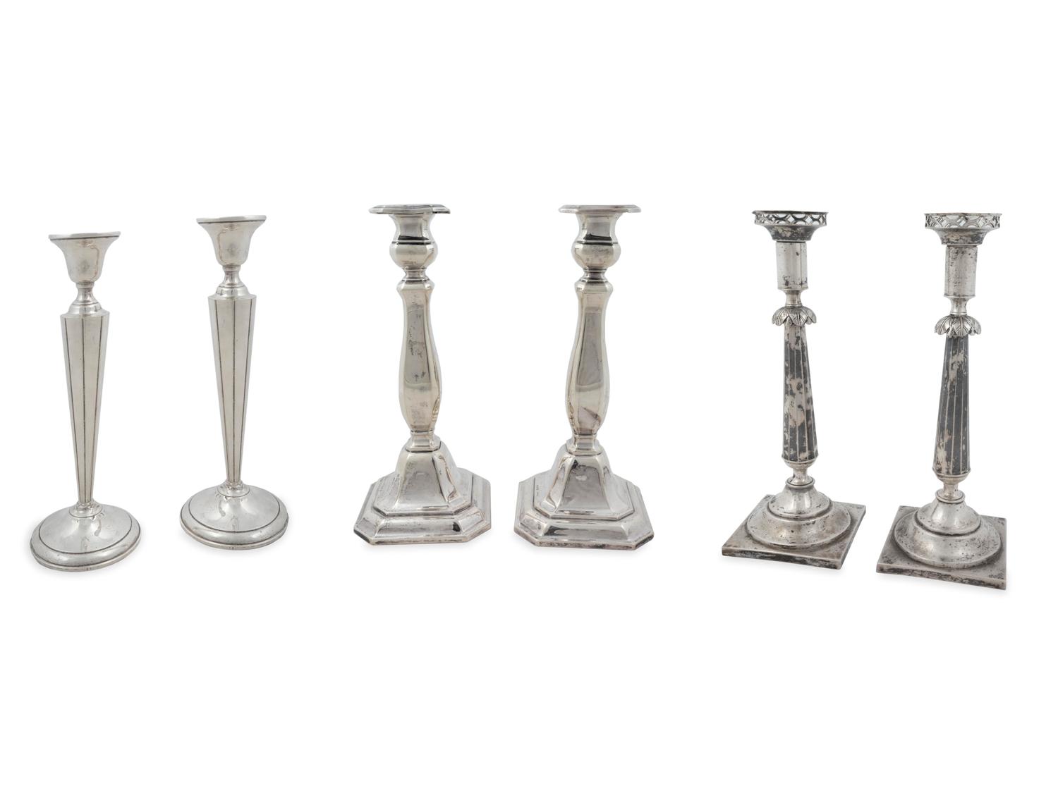 Three Pair of Silver Candlesticks