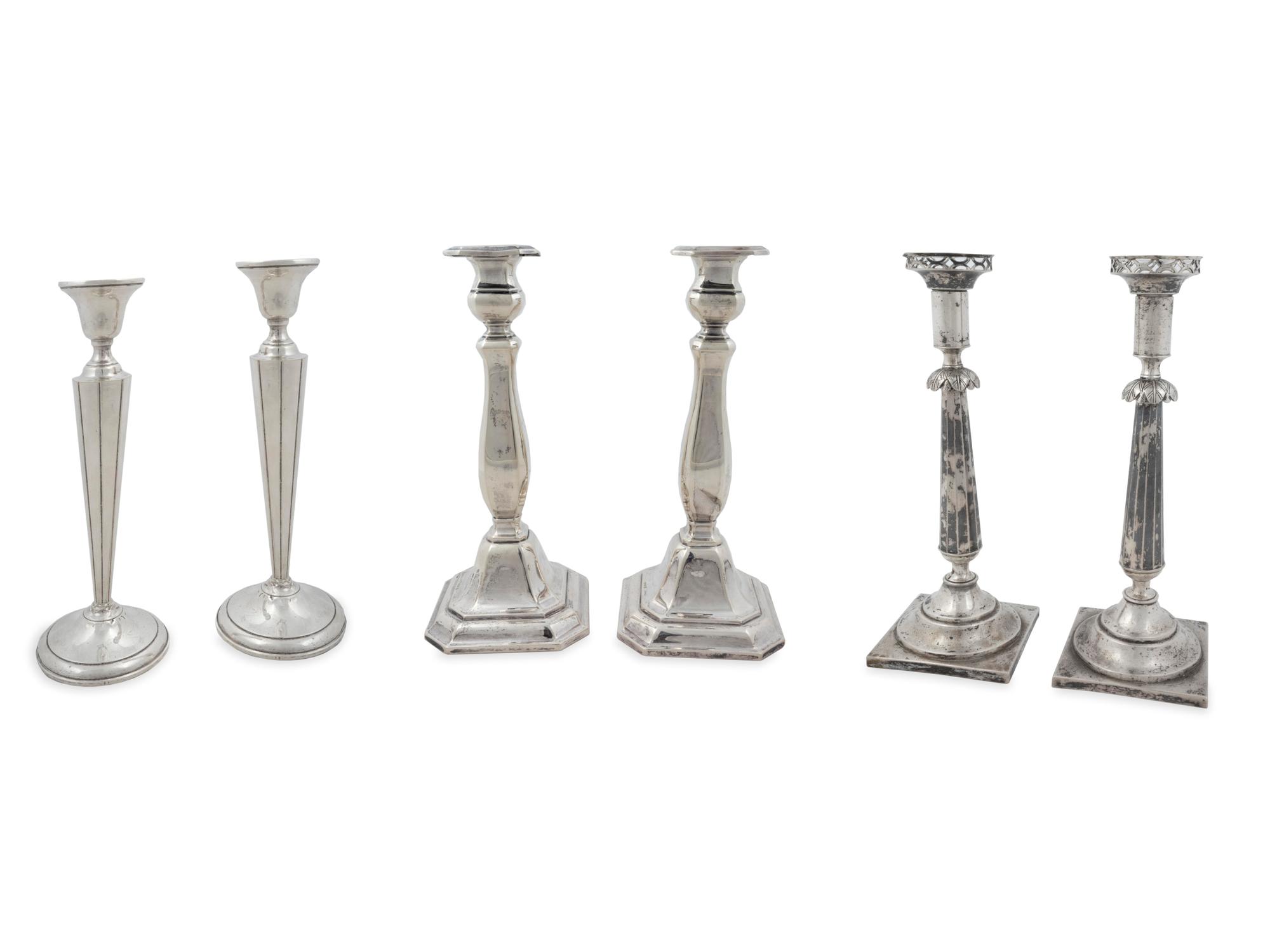 Three Pair of Silver Candlesticks