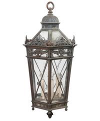 A Large Neoclassical Patinated Metal Hall Lantern