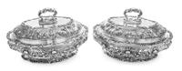 A Pair of American Silver Tureens, Theodore B. Starr, New York, NY, both chased with roses and foliate scrolls, engraved with script mo