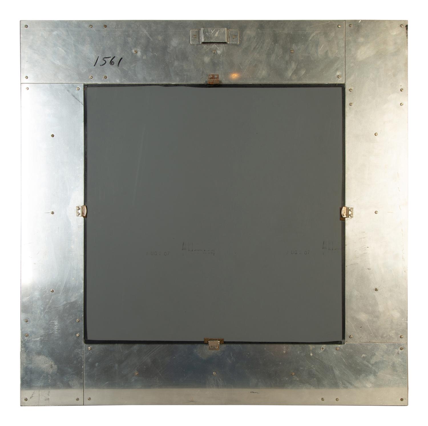 A Brutalist Artisan Designed Square Steel Framed Mirror — 20th Century