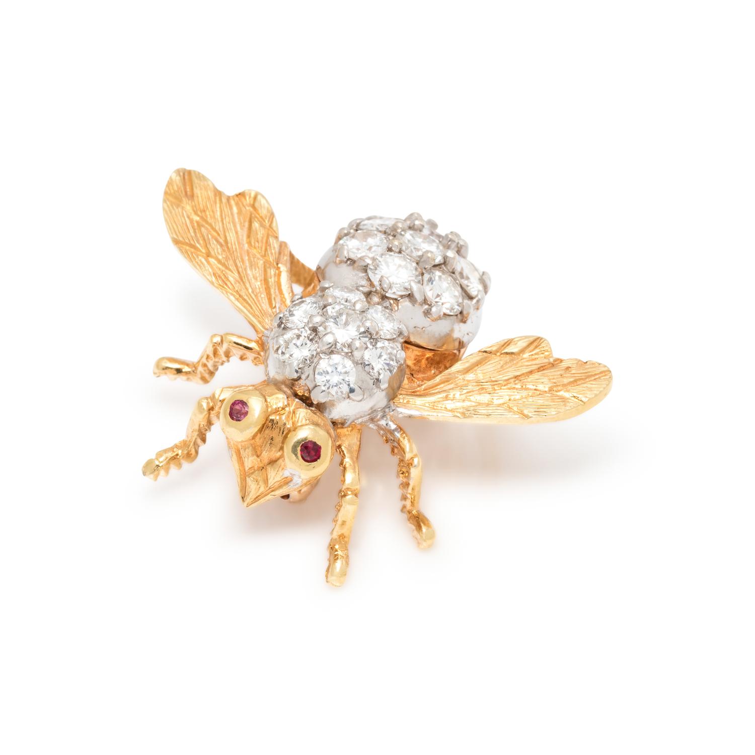 HERBERT ROSENTHAL, BICOLOR GOLD AND DIAMOND BEE BROOCH