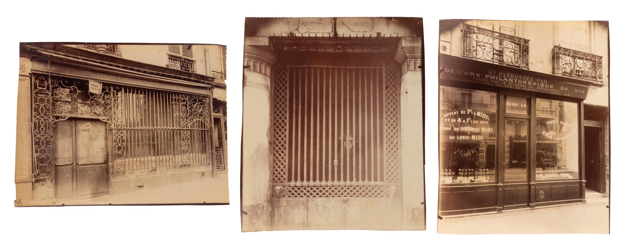 A group of three photographs ( Grille du Cabaret, 34 quai de l'Hôtel de Ville , 1900; Grille, rue de Turenne , 1922; Balcon, [15] rue du Petit Pont , 1913)