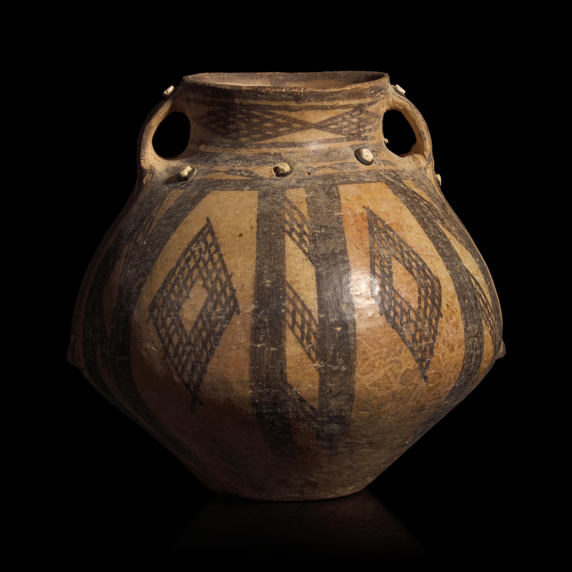 A Chinese Painted Neolithic Pottery Jar, Majiayao Culture, Banshan Type — 馬家窯文化（半山類型）彩陶雙耳罐