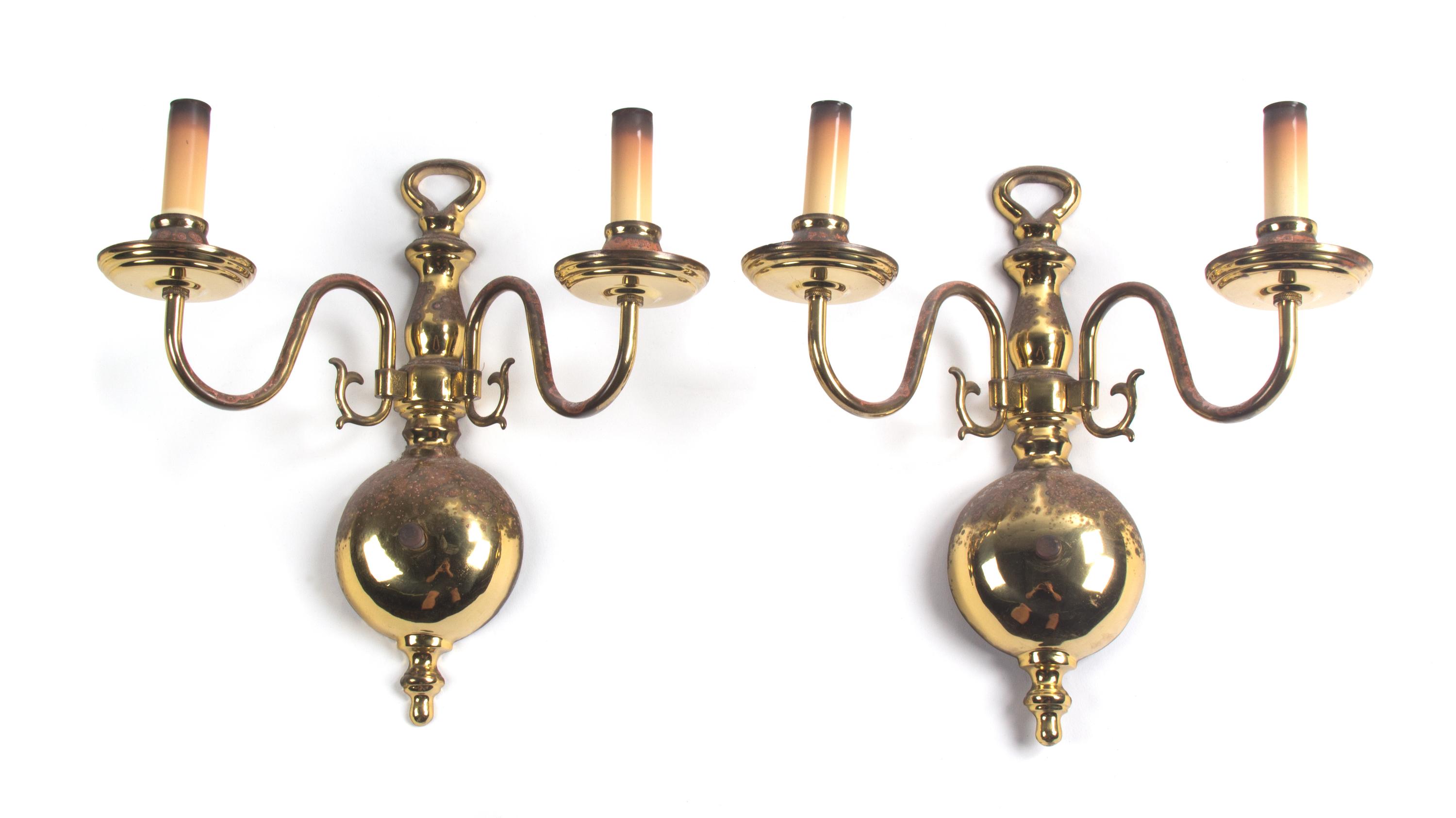 A Collection of Metal Wall Lights Height overall of largest 14 inches.
