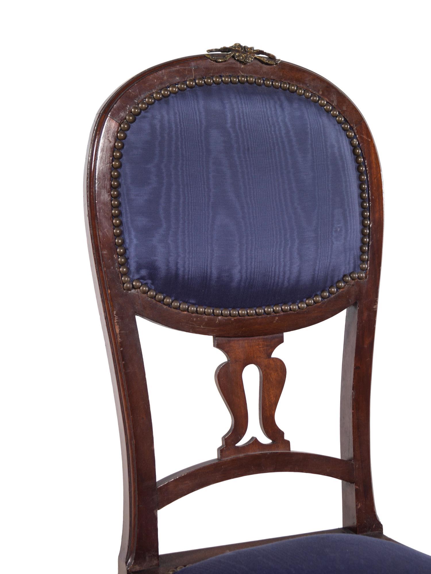 A Set of Ten French Gilt Metal Mounted Dining Chairs