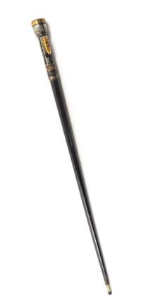 An American Metal and Ebonized Wood Flashlight Cane Length 35 inches.