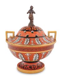 An English Neoclassical Orange-Ground Porcelain Potpourri Bowl and Cover