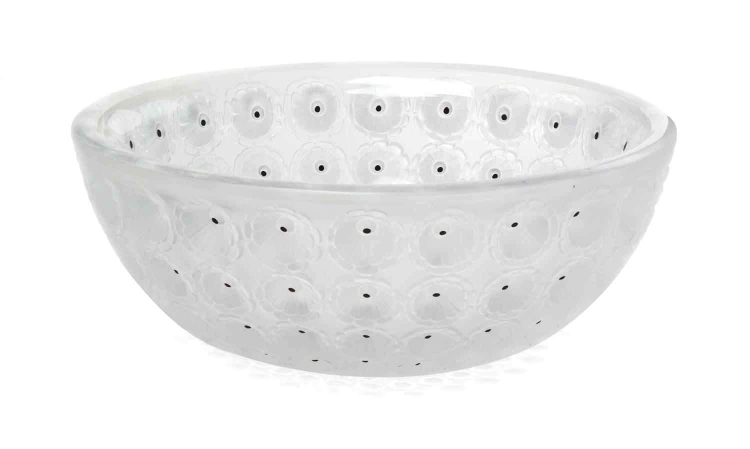 A Lalique Molded and Frosted Glass Bowl, Nemours Diameter 10 inches.