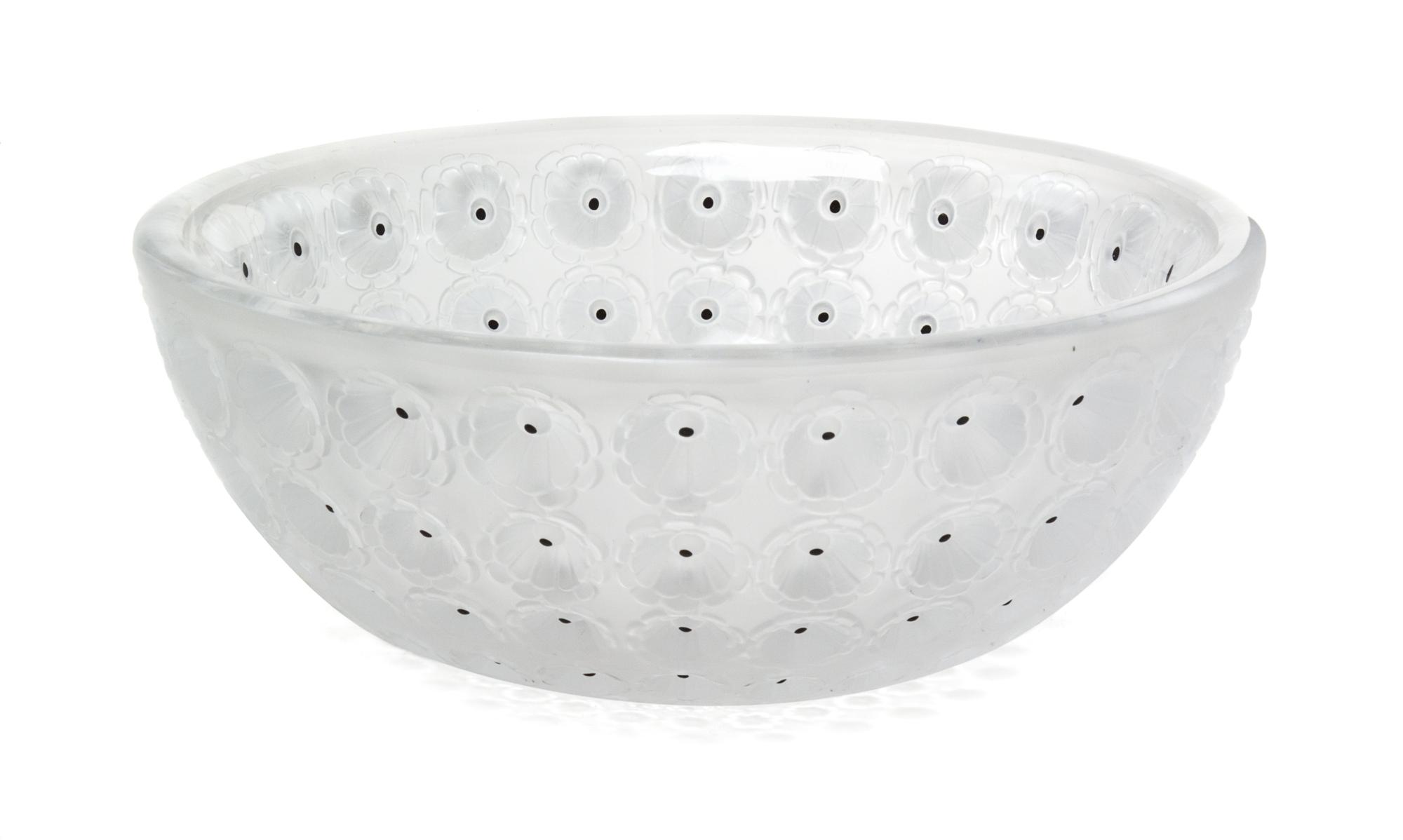 A Lalique Molded and Frosted Glass Bowl, Nemours Diameter 10 inches.