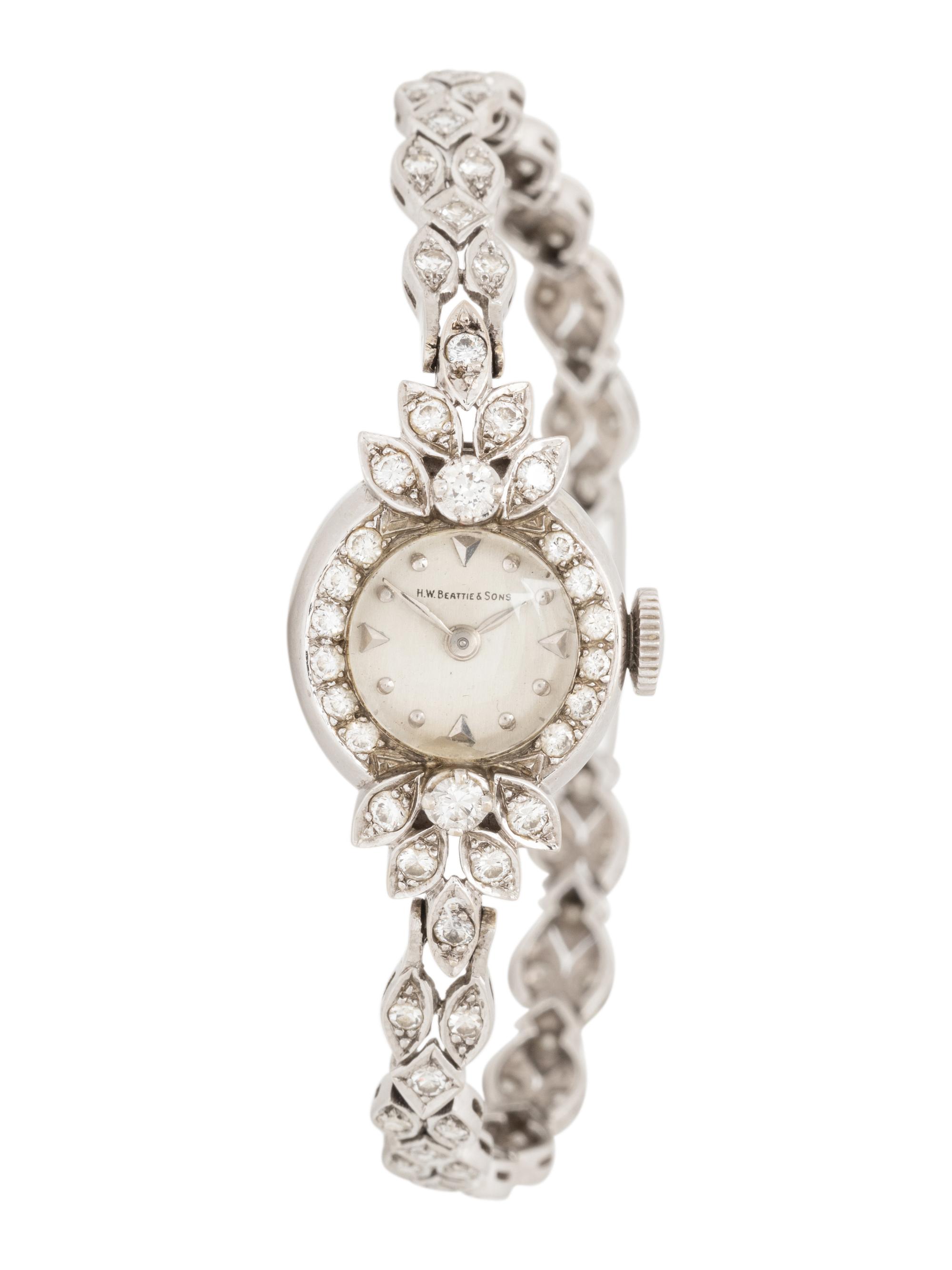 H.W. BEATTIE & SONS, WHITE GOLD AND DIAMOND WATCH