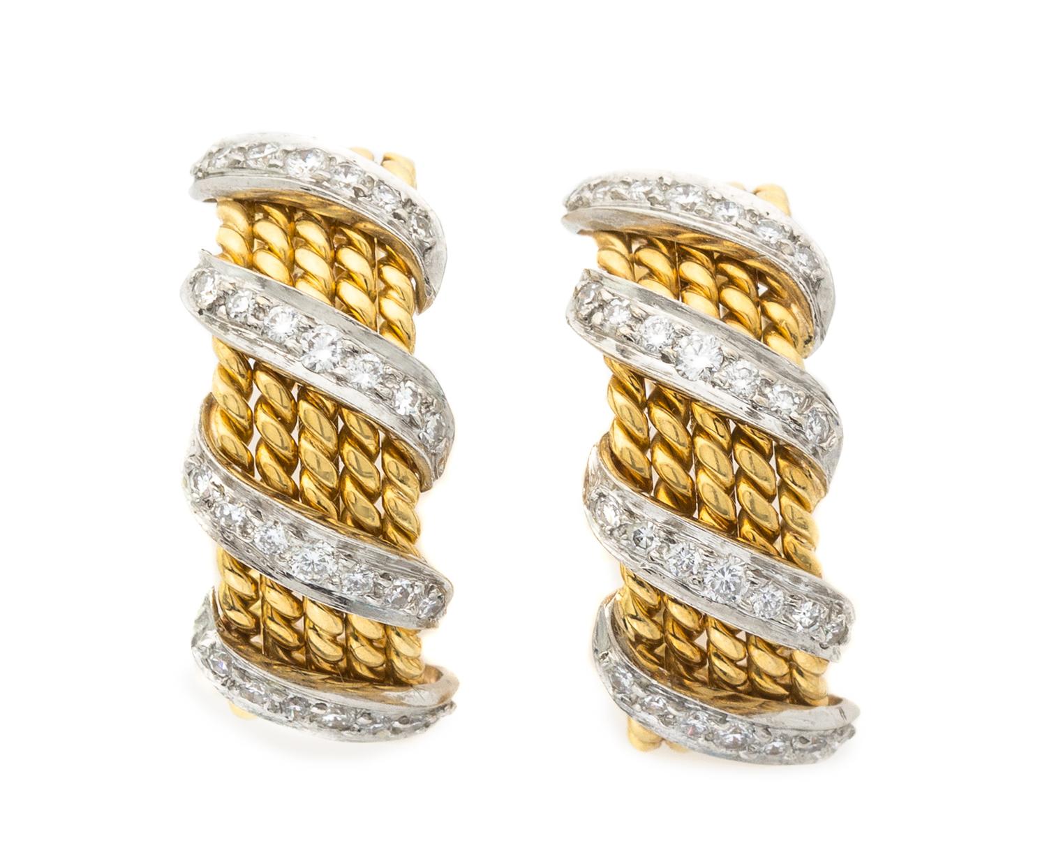 A Pair of Vintage 18 Karat Gold and Diamond Earclips, Schlumberger for Tiffany & Co., 7.70 dwts.