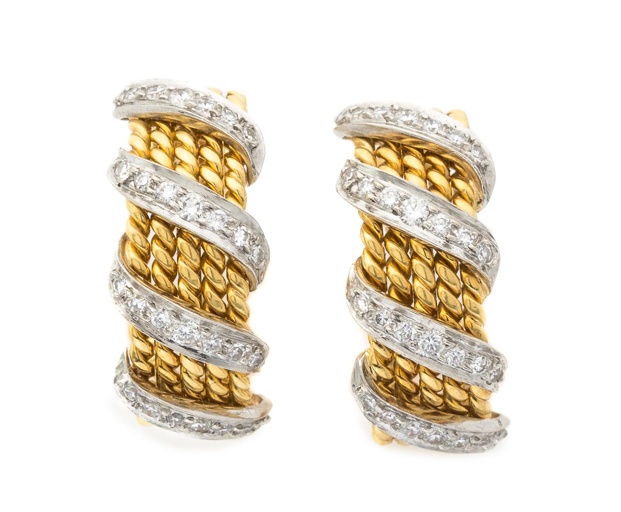 A Pair of Vintage 18 Karat Gold and Diamond Earclips, Schlumberger for Tiffany & Co., 7.70 dwts.