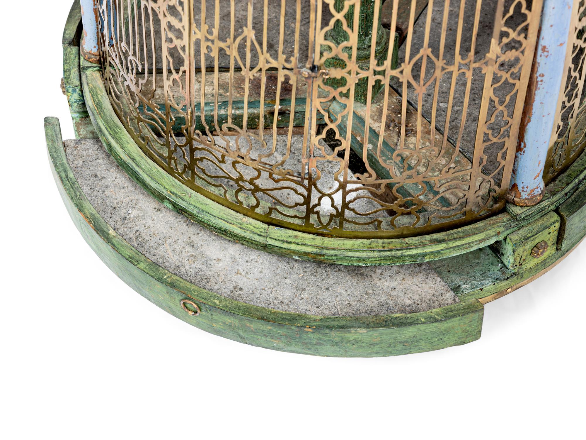 A North European Brass and Polychrome Painted Bird Cage