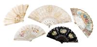 A Group of French Bone, Mother-of-Pearl, Paper and Lace Fans Width of first 20 1/4 inches. — 18TH/19TH CENTURY