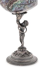 An English Silver and Abalone Shell Figural Ornament in the Manner of Benvenuto Cellini