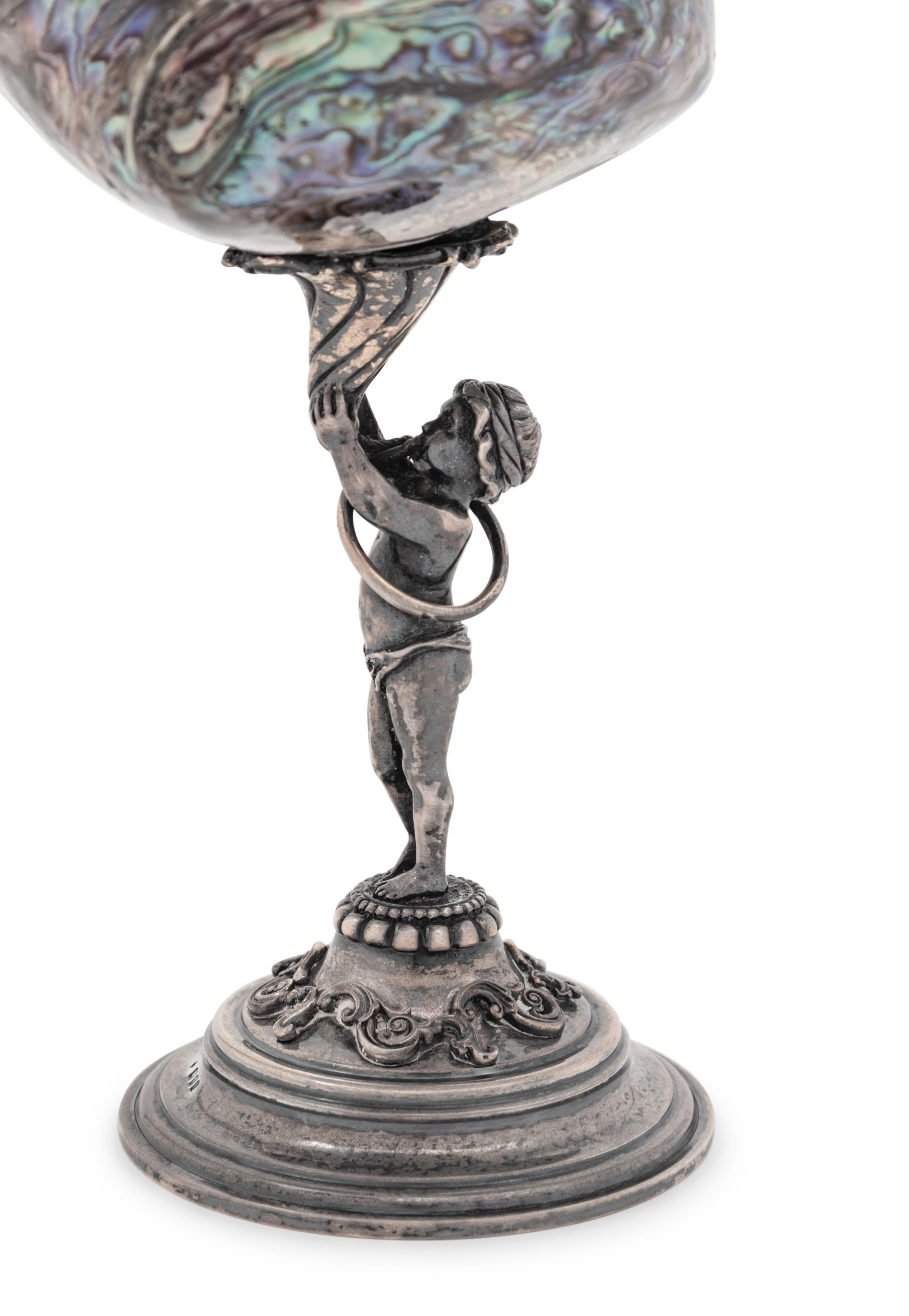An English Silver and Abalone Shell Figural Ornament in the Manner of Benvenuto Cellini