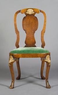 A George II Style Walnut and Parcel Gilt Armchair, Height 38 3/4 inches.