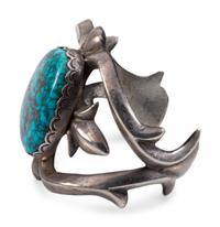 Navajo Sandcast Silver and Morenci Turquoise Cuff Bracelet