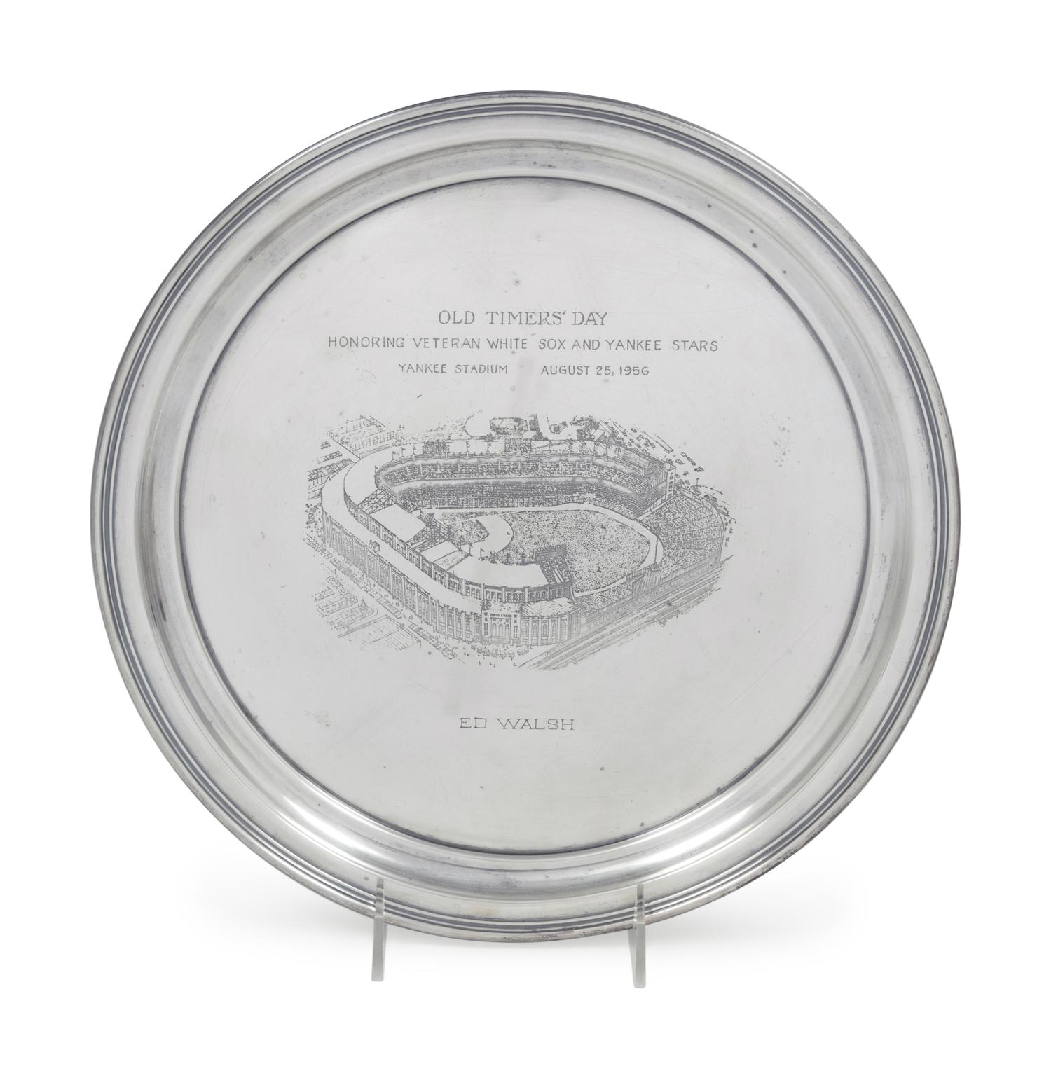 A 1956 Ed Walsh Yankee Stadium Old Timers Day Silver Tray Award