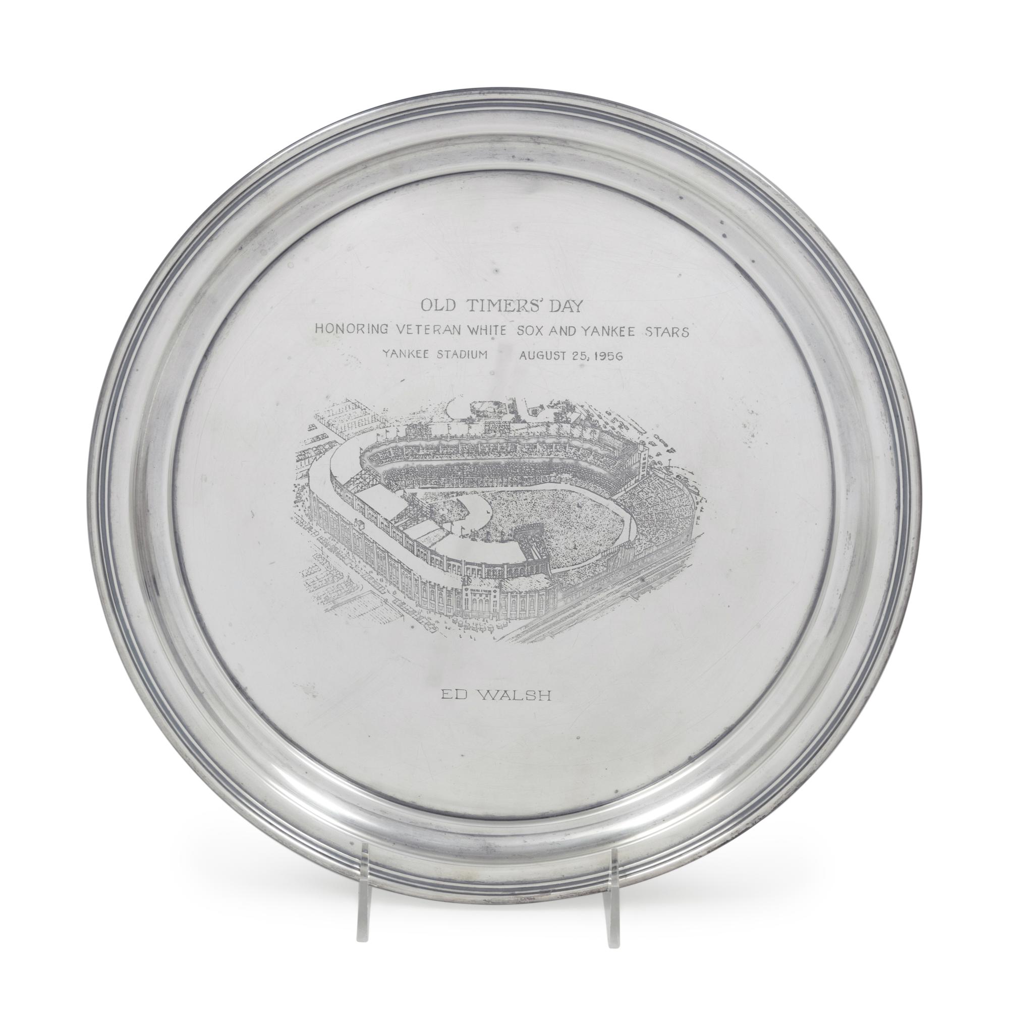 A 1956 Ed Walsh Yankee Stadium Old Timers Day Silver Tray Award