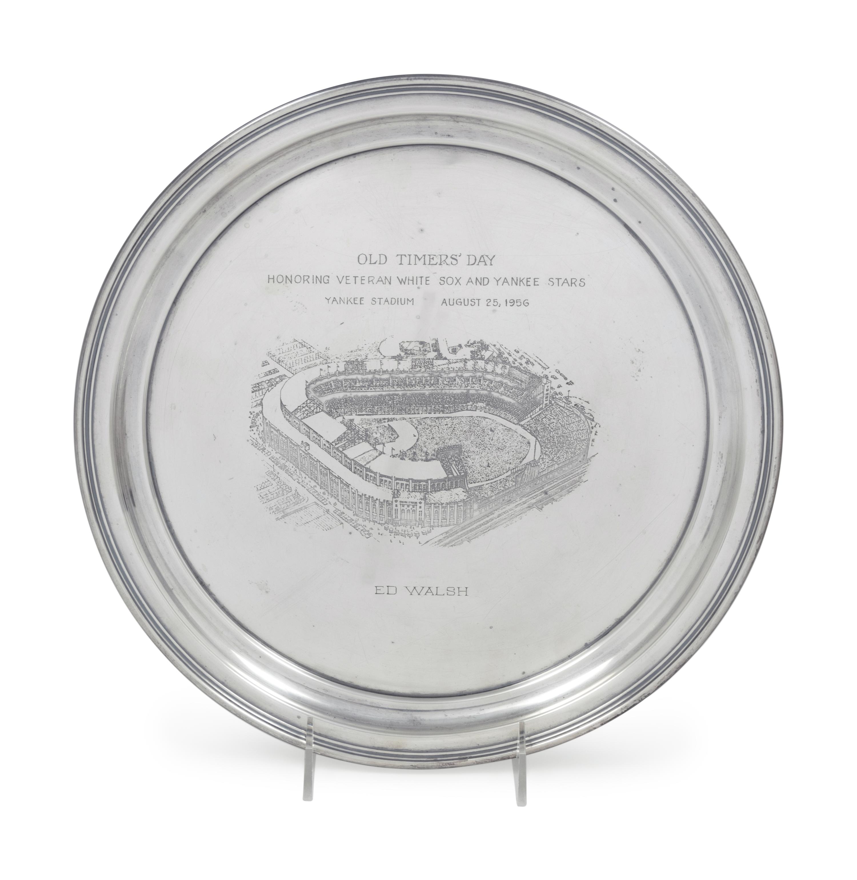 A 1956 Ed Walsh Yankee Stadium Old Timers Day Silver Tray Award